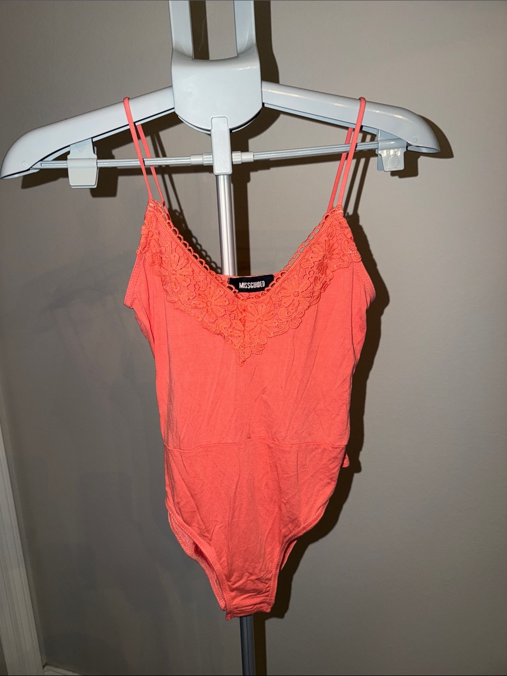 Missguided Coral Lace-Trim Camisole Bodysuit